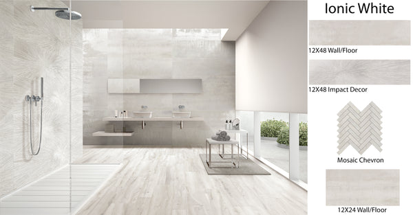 Ionic Mosaic Chevron  Steel , White & Sand