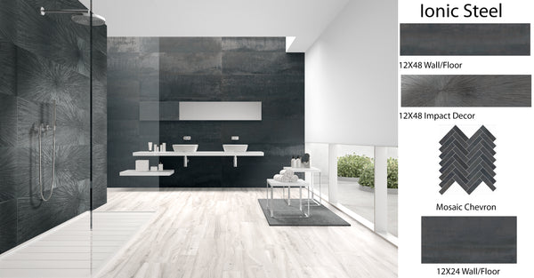 Ionic Mosaic Chevron  Steel , White & Sand